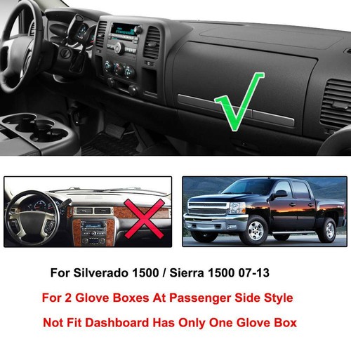 For Chevy Silverado 1500 Dash Cover Mat Dashmat 2007 - 2013 2 Glove Boxes Black - Picture 3 of 7