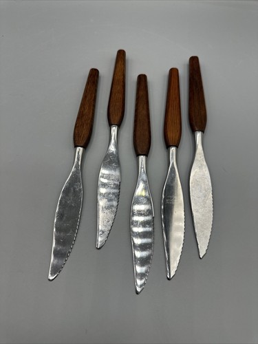 Vintage Fleetwood Designer Stainless Serrated Steak Knife Teak Wooden Handle MCM - Picture 4 of 6