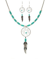 Dream Catcher Sterling Silver Necklace Turquoise Imitation Tiny Feather Earrings Dream Catcher Sterling Silver Necklace Turquoise Imitation Tiny Feather Earrings