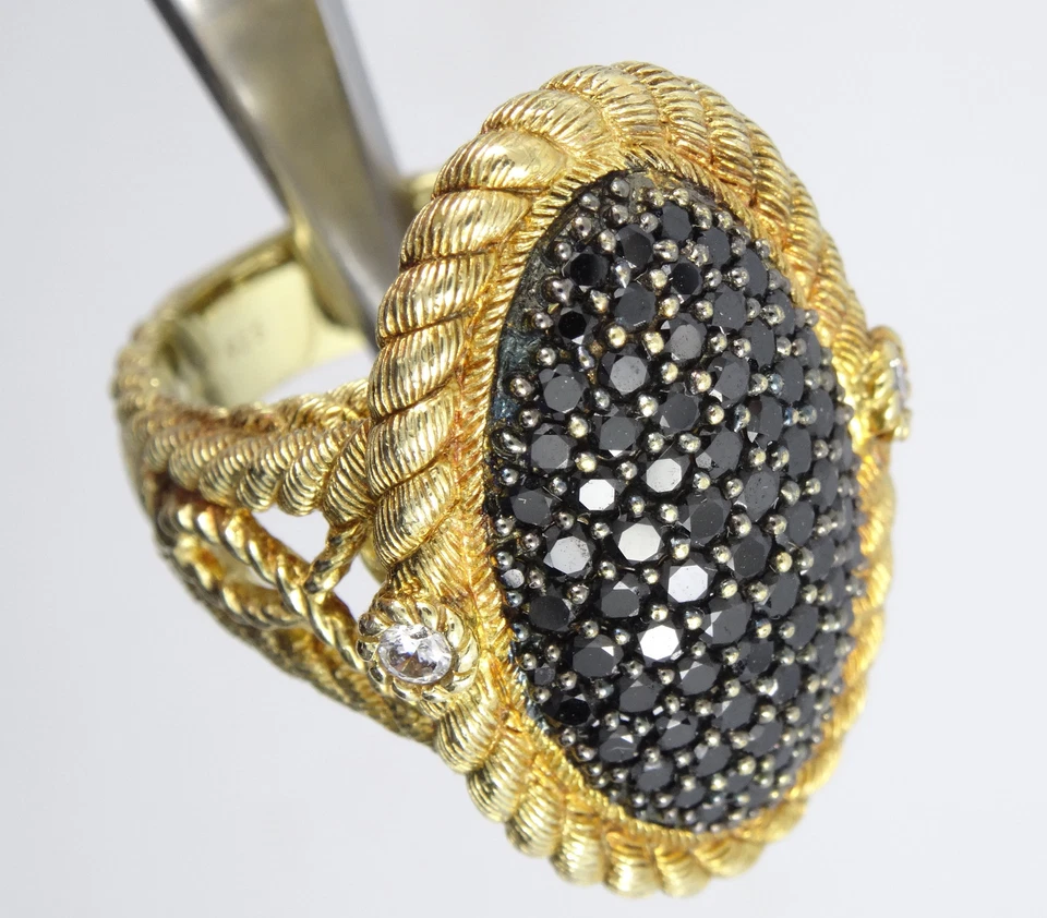 ANILLO JUDITH RIPKA ORO LAVADO 1,4 QUILATES ESPINELA NEGRA OVALADO ESTERLINA ~ talla 5/11 g Foto 2 de 4