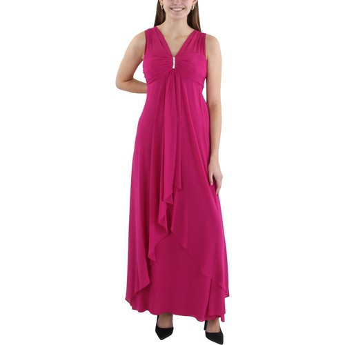 R&M Richards Divine Drape Goddess Dress - Long Pleated Formal Gown With Cape Sleeves