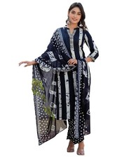 Women's Cotton Printed A-Line Kurta with Pant  Dupatta