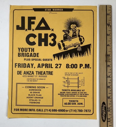Vintage J.F.A. CH3 Youth Brigade Concert Show Flyer Punk Rock Thrash Metal - Picture 4 of 4