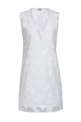 SONIA Rykiel Sheath White Dress US8 FR40 White 3-D Floral Applique Sleeveless - Picture 3 of 9