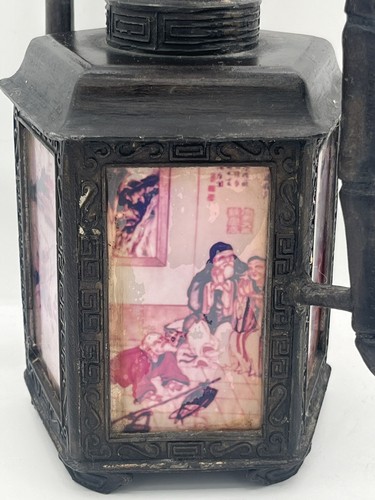 Panel de tetera de peltre oriental vintage de vidrio dinastía Qing de metal - Imagen 5 de 10