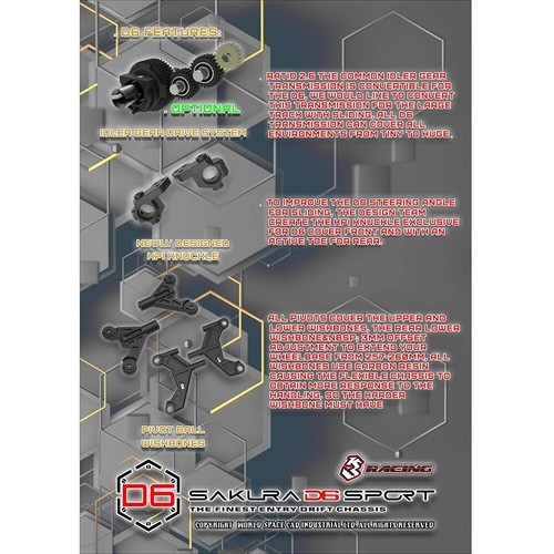 Sakura D6S RWD RC Drift Car Kit Belt Driven – 3Racing 1/10 Fibreglass Chassis - Picture 6 of 13