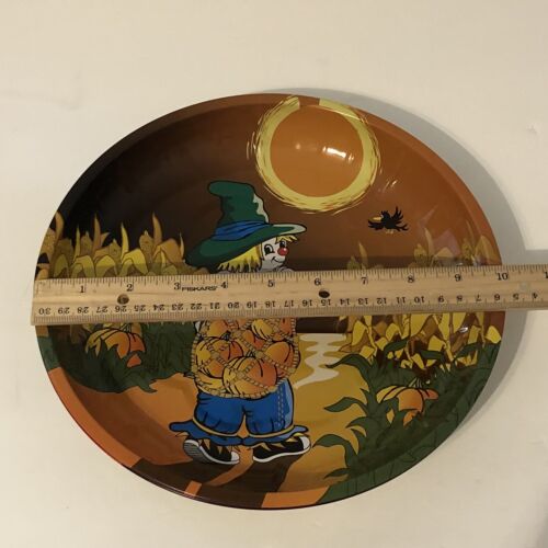 Metall Servierplatte Tablett Halloween Spukhaus Vogelscheuche Kürbisse Geister Set 2 - Bild 10 von 11