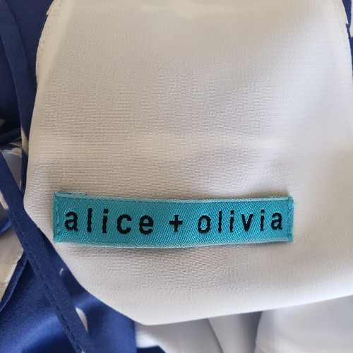 NEW Alice & Olivia Silk Blouse Cami Blue White Distressed Brick Strappy Size L - Picture 8 of 10