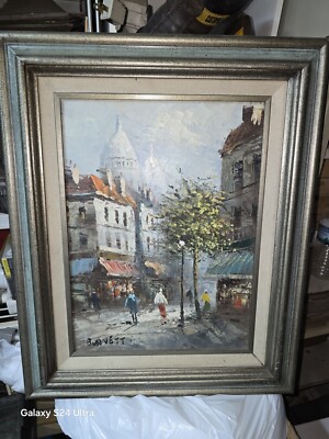 Vtg Parisian Street Scene by Caroline C Burnett, Framed Oil Painting On Canvas