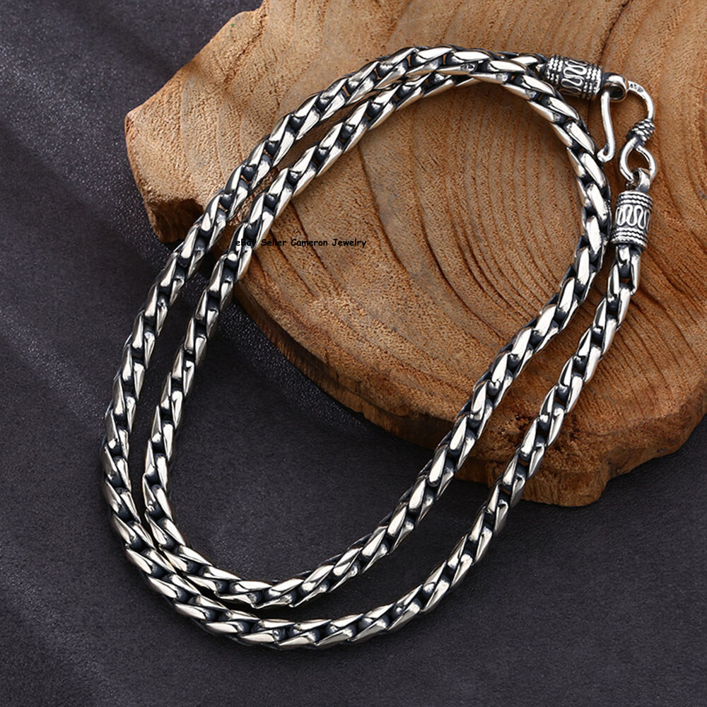 ベース silver925 chain necklace Solid Pure S925 Sterling Silver Chain 5mm Round Wheat Link