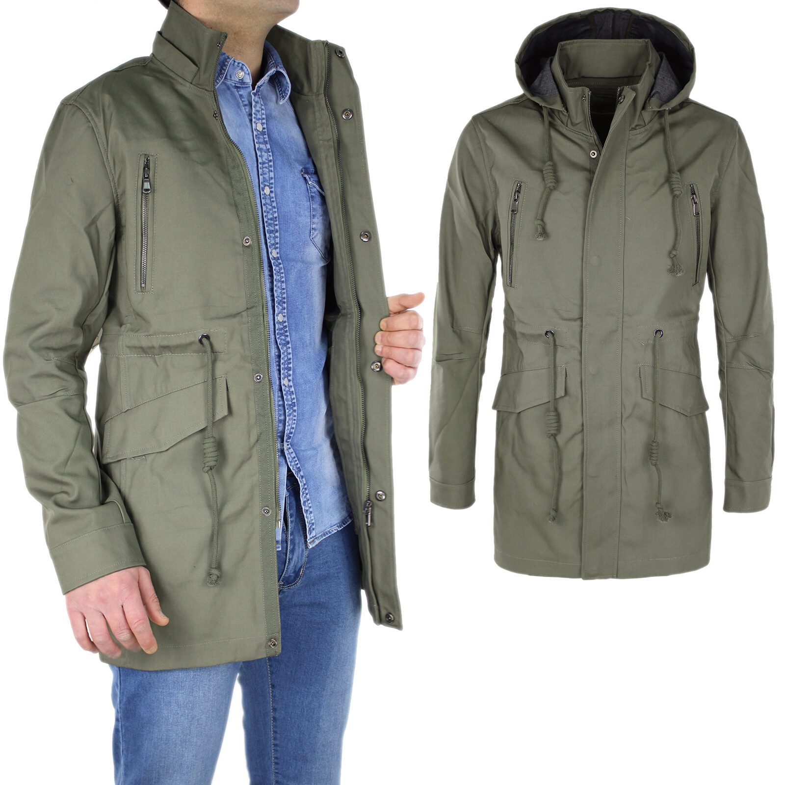 Details zu Jacke Herren Parka Grün Casual Trench Mantel Lang Details zu Jacke Herren Parka Grün Casual Trench Mantel Lang