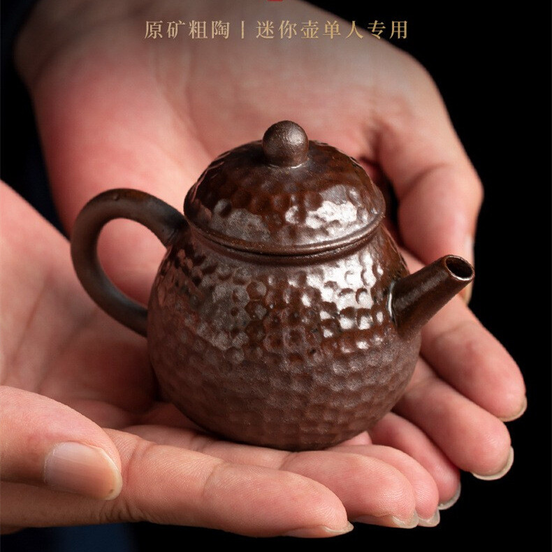 Single Person Tea Pot Ceramic Tea Set Handmade Hammer Pattern Small