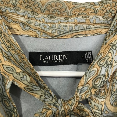 Lauren Ralph Lauren Paisley Crinkle Georgette Kleid Krawatte Ausschnitt ausgestellter Saum durchsichtig 8 - Bild 9 von 17