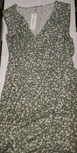 ORDER PLUS WOMENS SHORT SLEEVE DEEP V NECK FLORAL DRESS GREEN MEDIUM unsealed - Picture 1 of 4