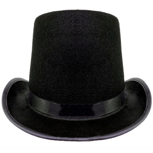 Black Felt Costume Top Hat Formal Wear w/ Ribbon Accents - Picture 3 of 6