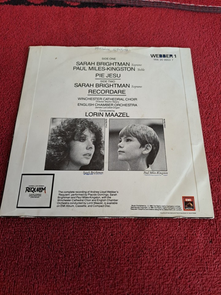 Sarah Brightman & Paul MilesKingston Pie Jesu 7" Vinyl (B26) eBay
