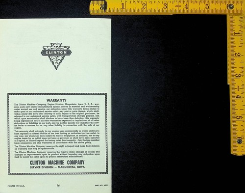 Clinton Lightweight 4 Cycle Engines Owner's Guide & Instruction Manual ca. 1950s - Picture 6 of 6
