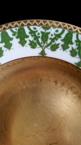 Antico set 11 piattini limoges 1900 Ovington Brothers New York oro verde - Foto 5 di 10