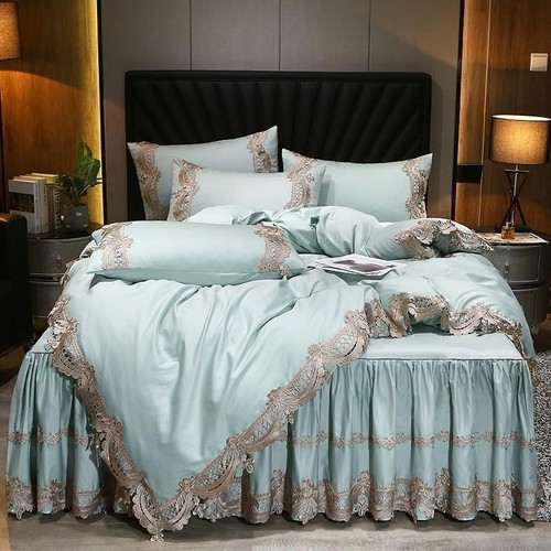 Lace Egyptian Cotton Bedding Set Duvet Cover Bedskirt Pillowcase Queen King Size - Picture 25 of 32
