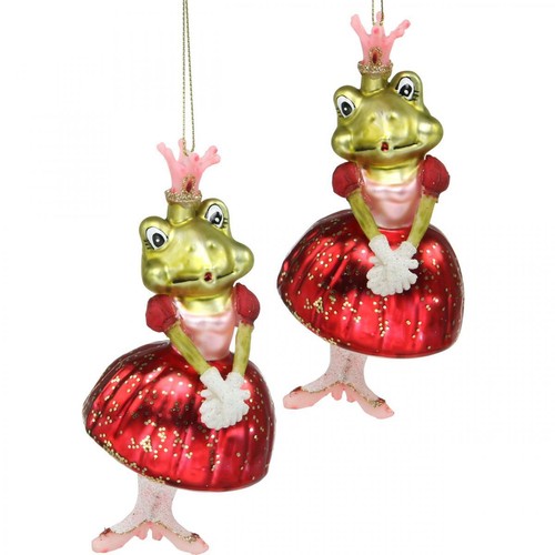 Frog Princess Christmas Tree Decoration Real Glass Tree Pendant Fairy Figure Glitter - Picture 1 of 4