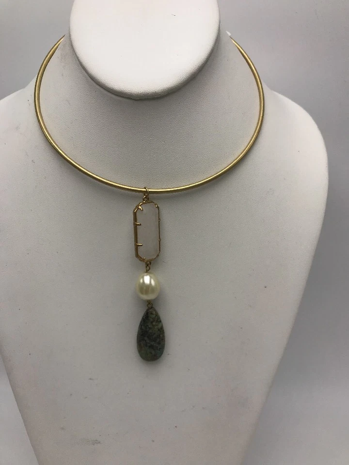 COLLAR COLGANTE TRIPLE PIEDRA ALAMBRE TONO ORO RALPH LAUREN $68 L45 Foto 4 de 4