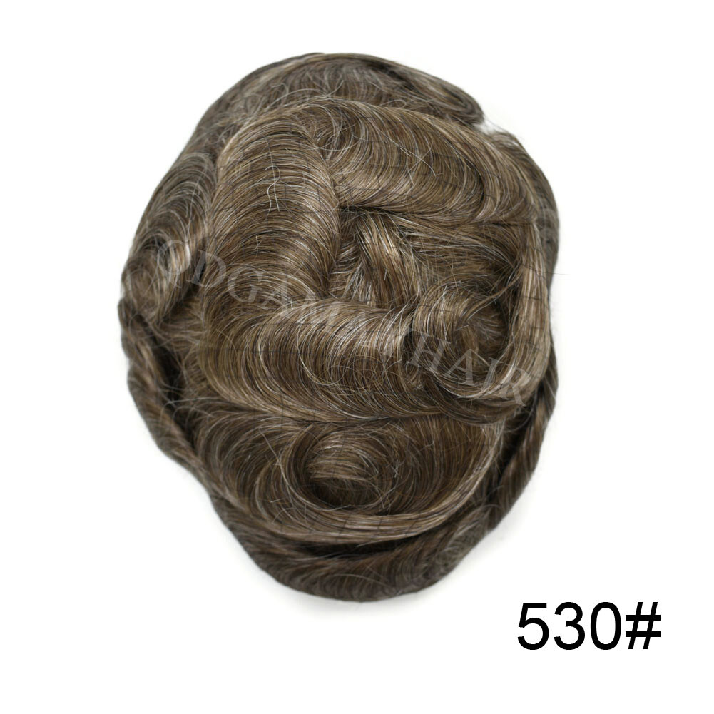 Sistema de reemplazo de cabello PU para piel de tupé frontal de encaje francés blanqueado para hombre