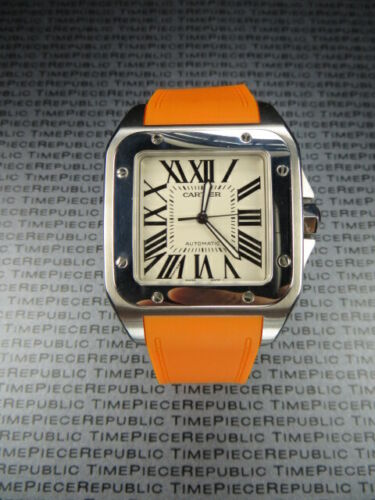 Nuevo 20 mm correa de goma PU CARTIER SANTOS 100 mediana correa de reloj de buceo naranja x1 - Imagen 6 de 7