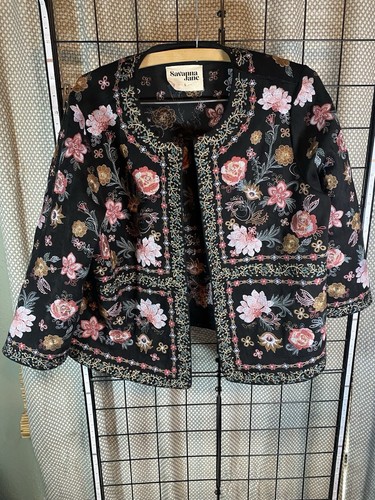 Savanna Jane Top offene Jacke Damen große Blumen bestickt
