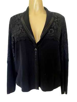 Exclusively Misook Black Jacket Cardigan Sweater Long Sleeve Lace One Button S