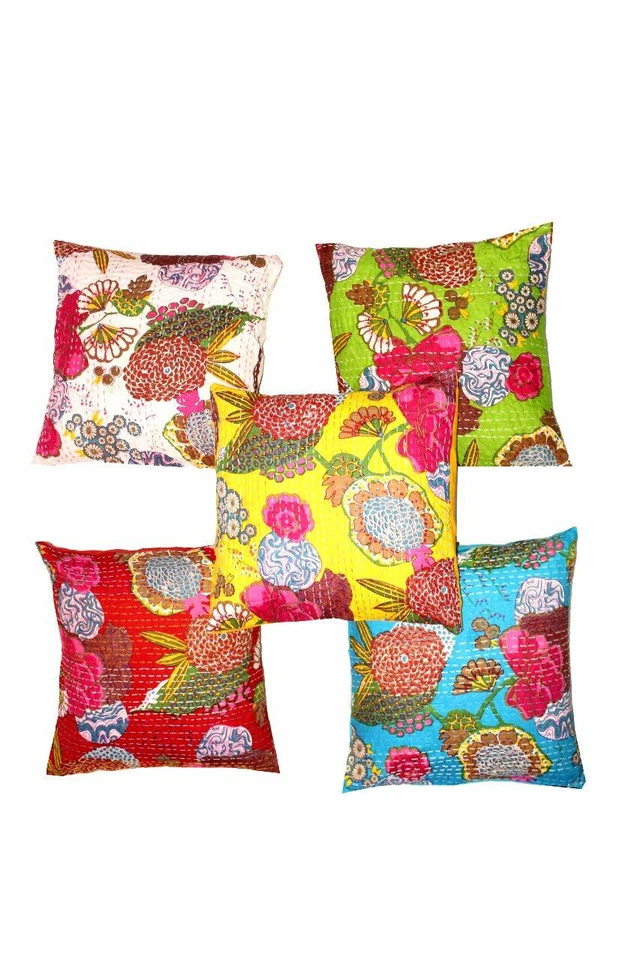 16"" CAPA DE ALMOFADA INDIANA FRONHA KANTHA TRABALHO FLORAL ÉTNICO ARREMESSO DECORAÇÃO ARTE - Imagem 2 de 4