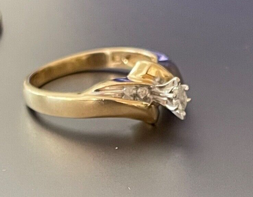 Verlobungsring 10 Karat Gelbgold Weißgold Diamanten Größe 7 - Bild 3 von 8