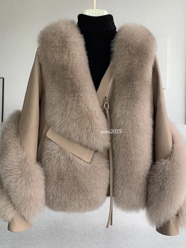 Real Fur Coat Winter Jacket Women Natural Fur Leather Outerwear Streetwear Coat