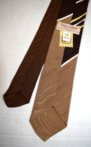 Neck Tie VTG Excello Cravats 60s 3 Tone Brown Tan Yellow Stripe 51" x 2.5" NIB - Picture 9 of 11