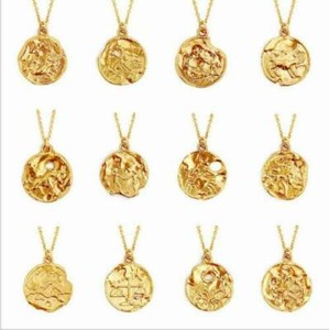 Zodiac-Pendant-Gold-Chain-Constellation-Zirconia-Necklace-Stainless-Steel-New