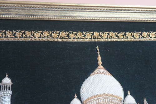 VINTAGE VERY FINE HANDMADE ZARDOZI EMBROIDERY TAJ MAHAL TAPESTRY INDIA MOSQUE - Picture 6 of 10