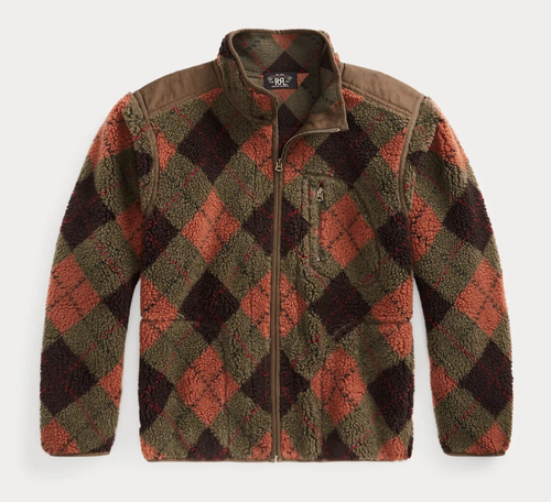 RRL Ralph Lauren Vintage Inspired Thick High Pile Fleece Jacket-MEN- XXL
