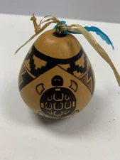 Gourd Ornament Pyro Engraved Bear/Turtle/Fish Signed Percy Medina Master Carver