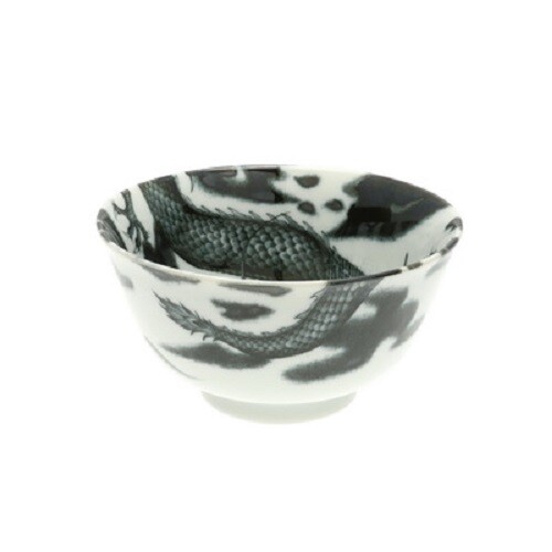 Japanese Rice Soup Bowl 5"D Porcelain Fortune RYU Dragon Black Made in Japan - Picture 6 of 6