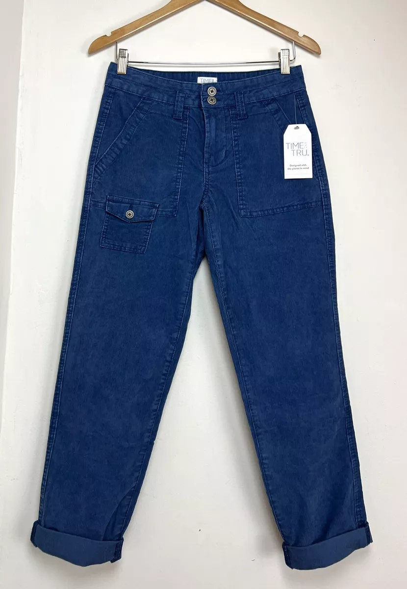 Time and Tru Corduroy Cargo Pants Lagoon Blue Cuffed Cropped Mid Rise  Women's 2