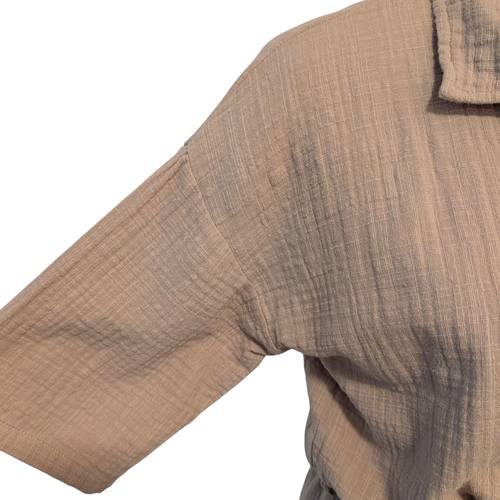 Maurie & Eve Womens Size US 2 Tan Brown 100% Gauzy Cotton Tie S/S Shirt Dress - Picture 5 of 9