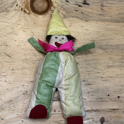 Vintage Primitive Rustic Cloth Felt Clown Doll Handmade Toy - Bild 1 von 10