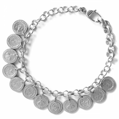 AUTHENTIC GUCCI SILVER COIN CHARM BRACELET TOTAL L:19CM NEW AUTHENTIC GUCCI SILVER COIN CHARM BRACELET TOTAL L:19CM NEW