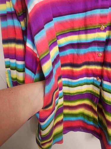L&B Bright Stripes Button Down Shirt Dress Sz 3XL Floral Buttons Pockets - Picture 13 of 16