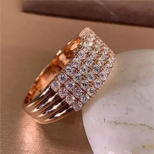 In 14k Rose Gold  Round Cut Lab Grown Diamond Cluster Men's Band For Wedding - Picture 12 of 15