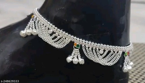 Mujeres Moda Payal Ropa Diaria Boda Kundan Aspecto Antiguo Plateado Circonita Tobillera - Imagen 4 de 4