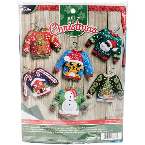 Bucilla 86674 Ugly Sweater Ornaments Felt Applique Kit-6/Pkg