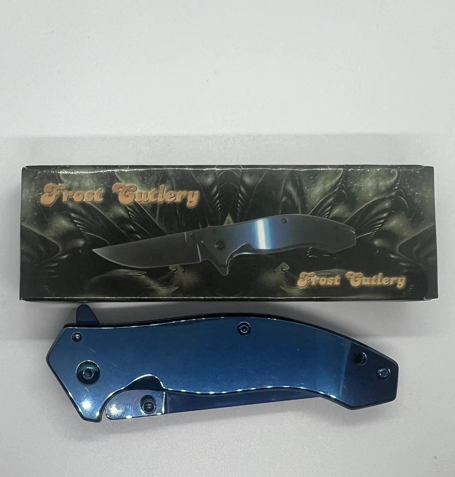 CUCHILLO DE APERTURA ASISTIDA POR RESORTE 4,5” ARCO IRIS ACABADO TITANIO HOJA DE ACERO INOXIDABLE Foto 2 de 4