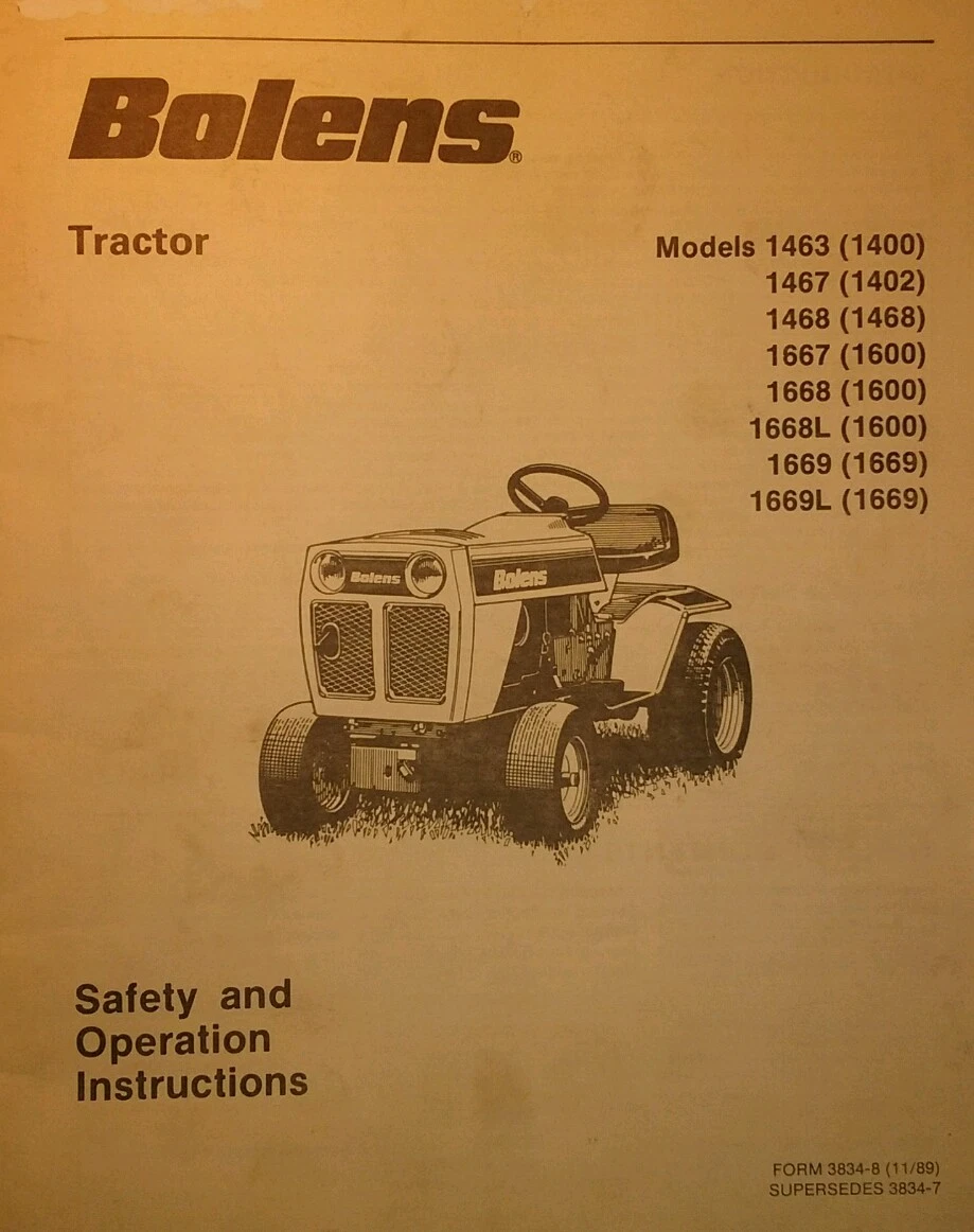 Bolens Lawn Garden Tractor Operators Manual Riding Mower 1463 1467 1669