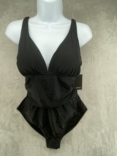Jones New York Women’s Swimsuit Size X-Large Black One-Piece Nylon Blend NWT - Picture 2 of 15
