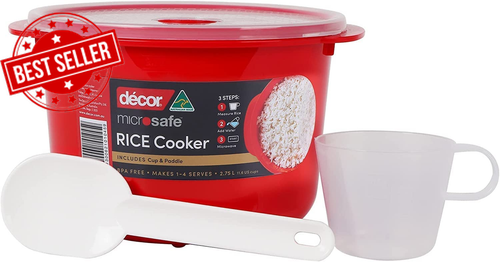 Décor 148700-003 Microsafe Microwave Rice Cooker and Vegetable Steamer, Red, 2.7 - Picture 12 of 12
